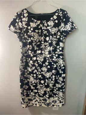Talbots Black and White Floral Midi Dress